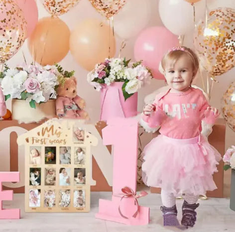 Cadre photo souvenir de nouveau-né en bois