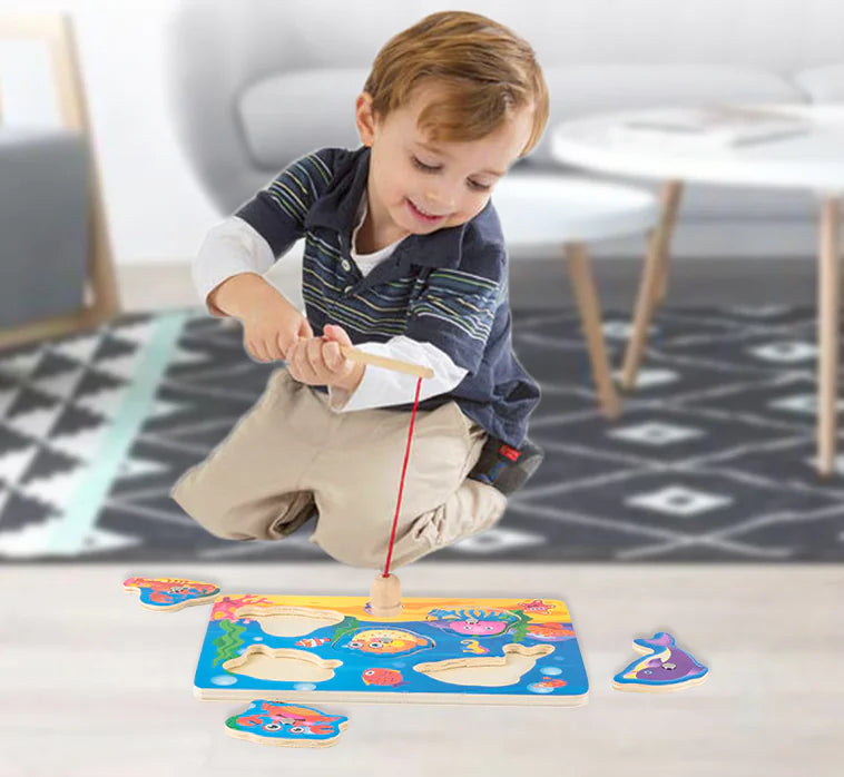 Jeu de pêche à la ligne en bois pour enfants