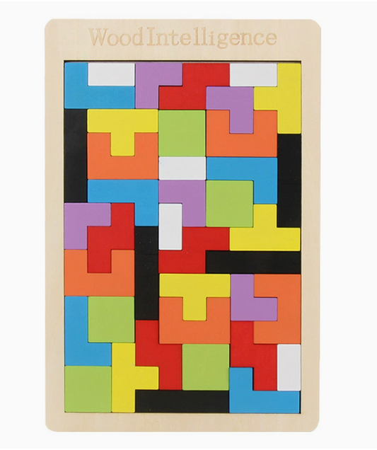 Puzzle Tetris en bois coloré pour enfants