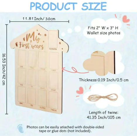Cadre photo souvenir de nouveau-né en bois