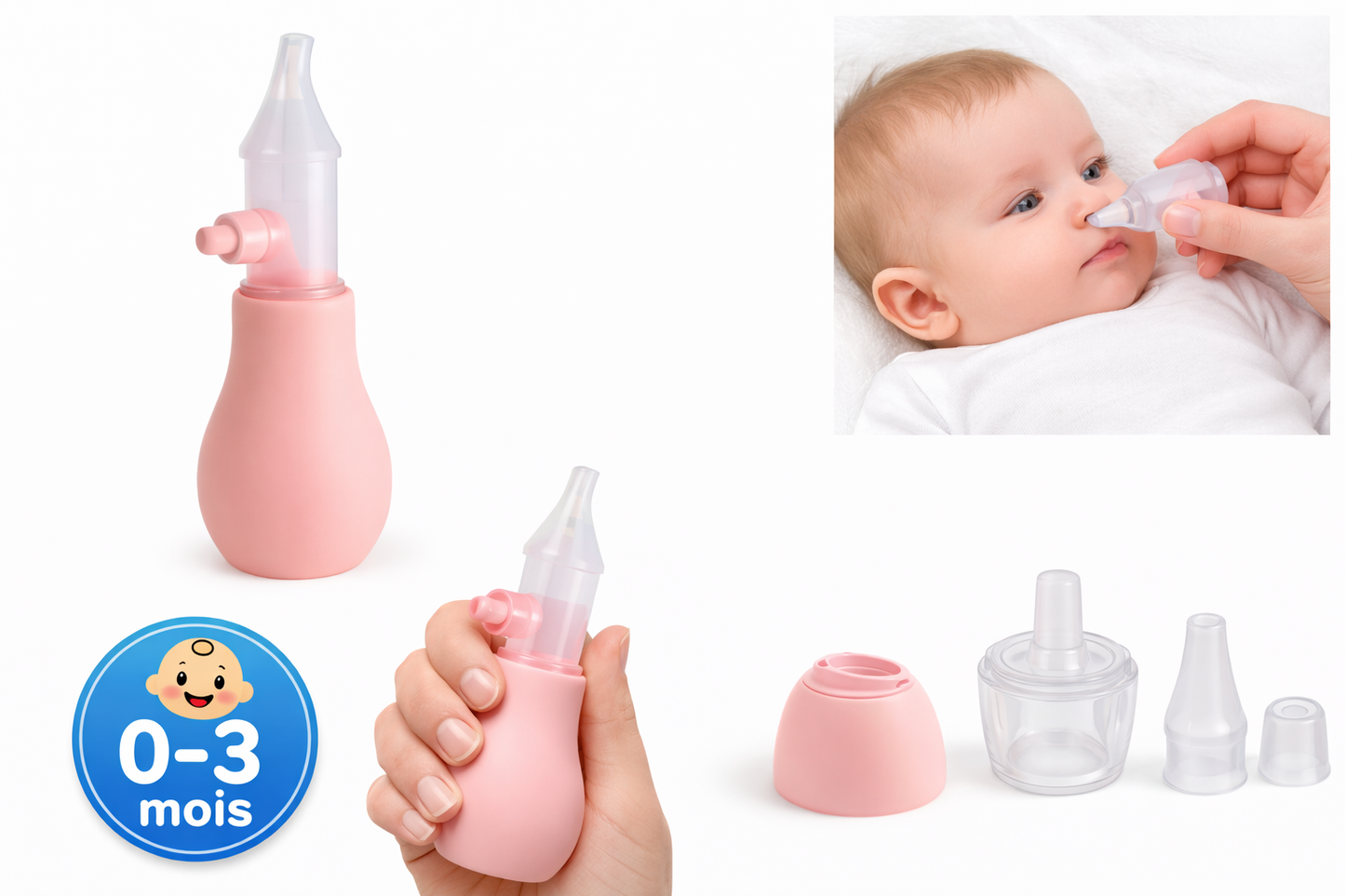 Lavage de Nez Bébé 0-3 mois – Aspirateur Nasal Silicone Doux