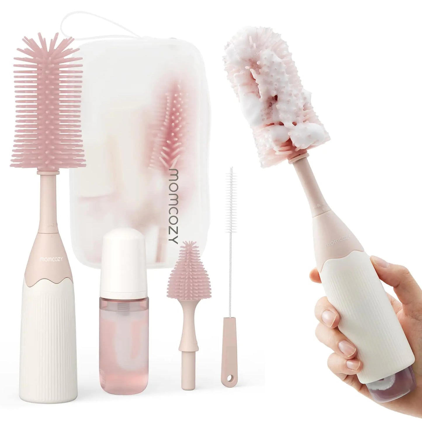 brosse biberon Momcozy couleur rose